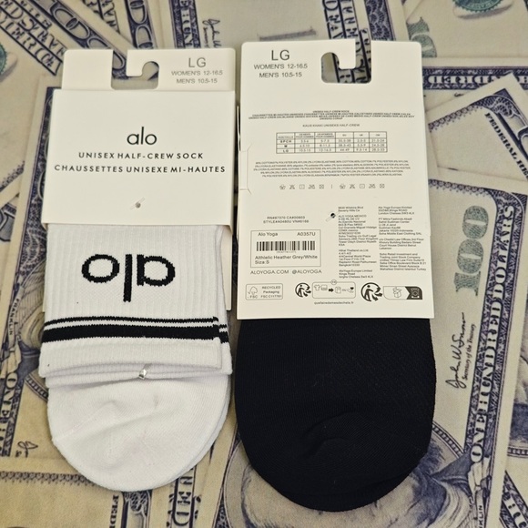 ALO Yoga Black & White Half-Crew Athletic Socks - Pair - Picture 2 of 4